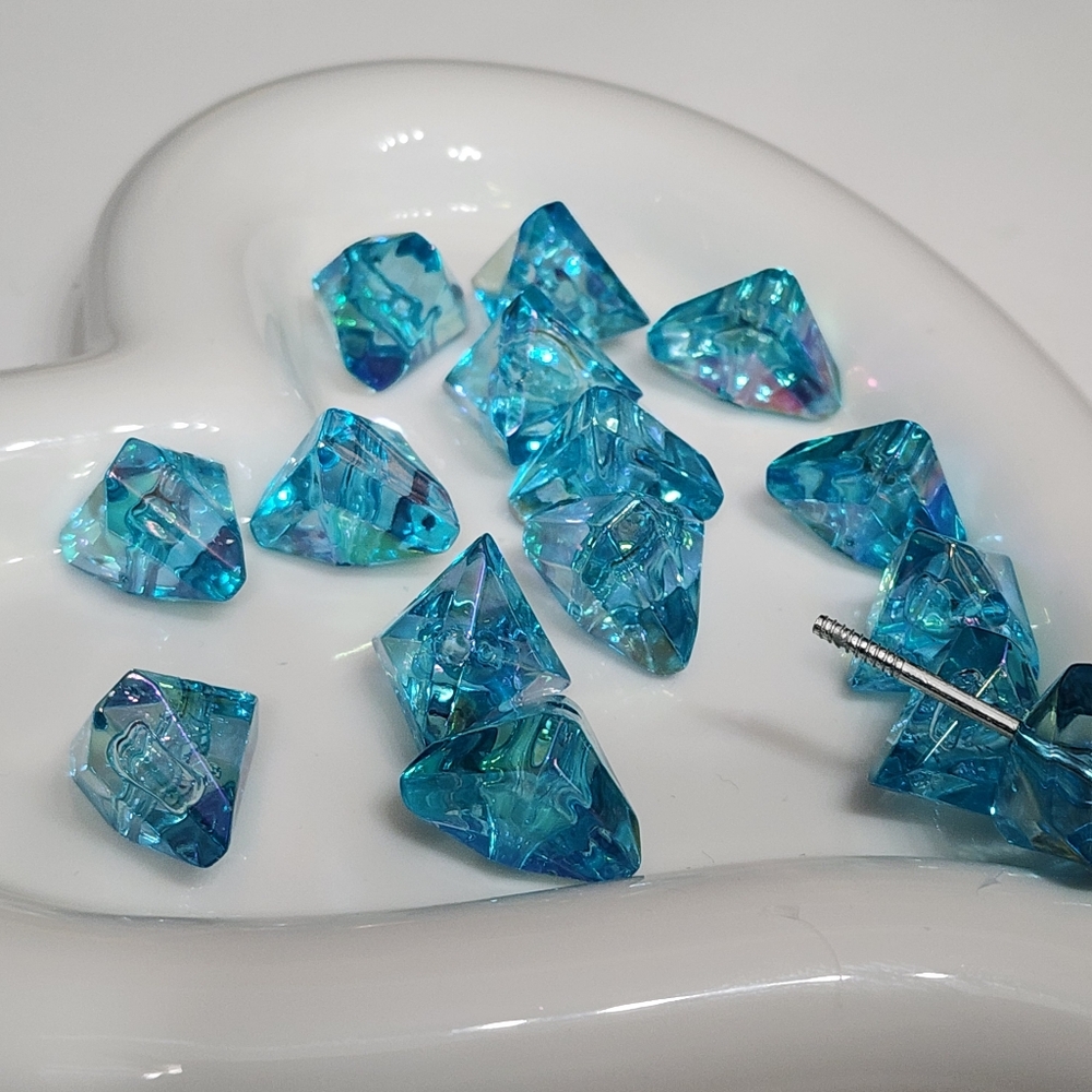 Beads Blue Clear Beadable Triangular Acrylic Jewelry Making Beaded 10 Pc